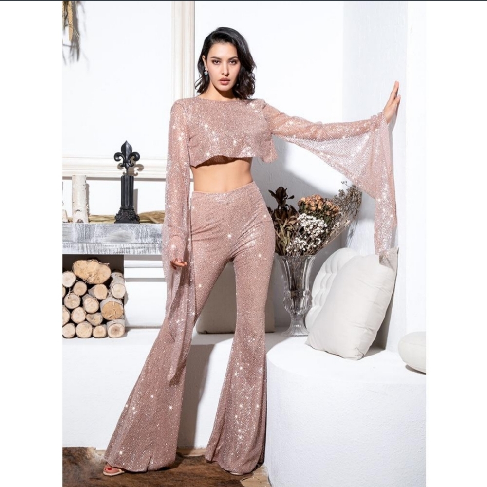 Two Pieces Pants Suit Sparkly